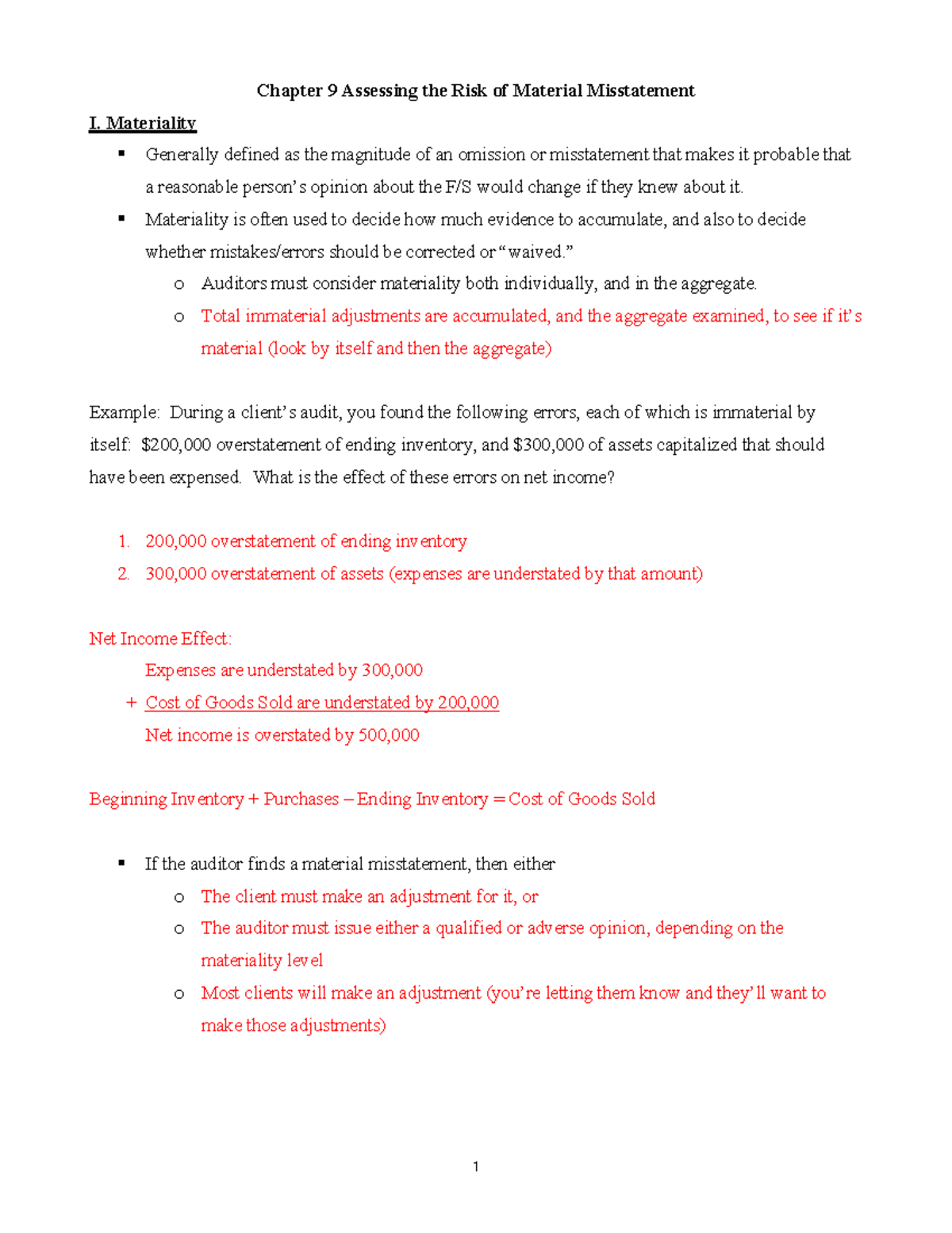 Chapter 9 Assessing the Risk of Material Misstatement Chapter 9