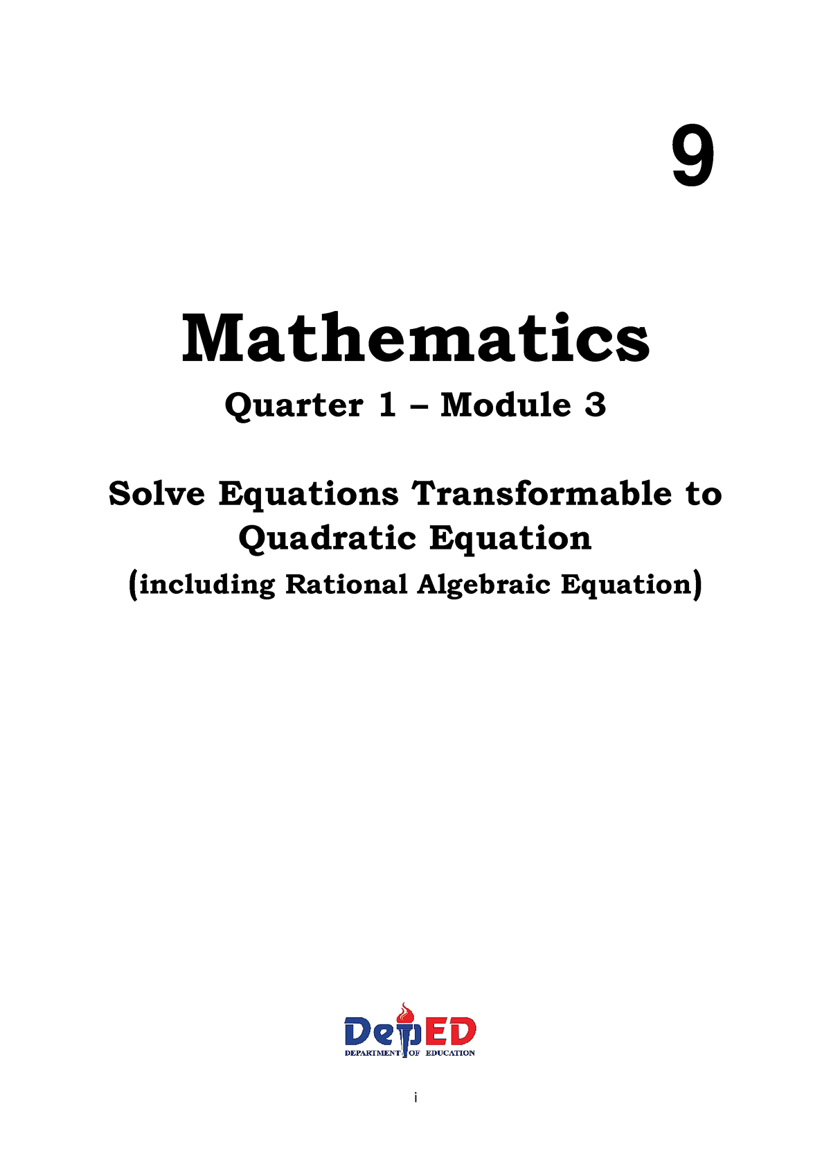 M3 Q1 MATH Mathematics Notes Quarter 1 Module 3 I 