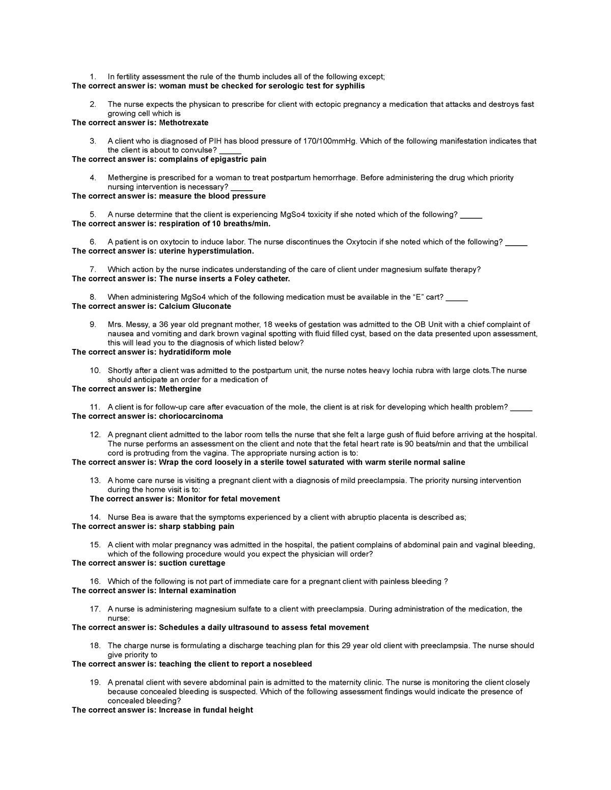 MCN LEC Compile quizes copy - In fertility assessment the rule of the ...