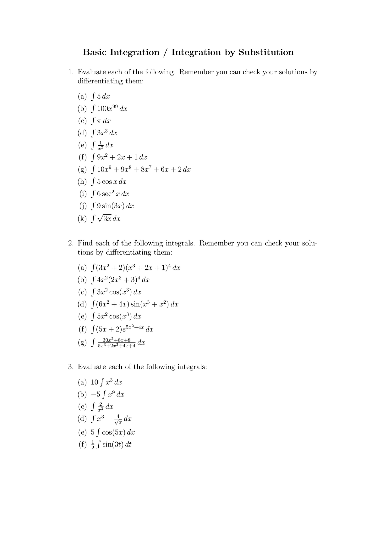 Basic Integration Integration By Substitution Mathematics Shu Studocu