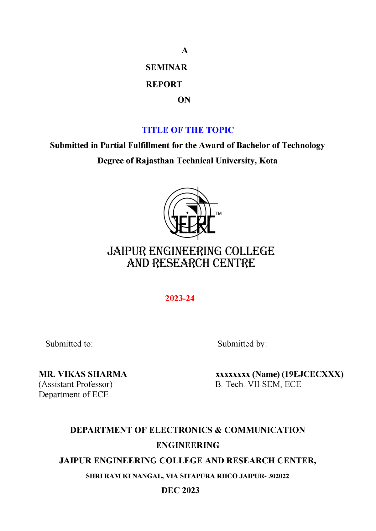 format of seminar presentation report