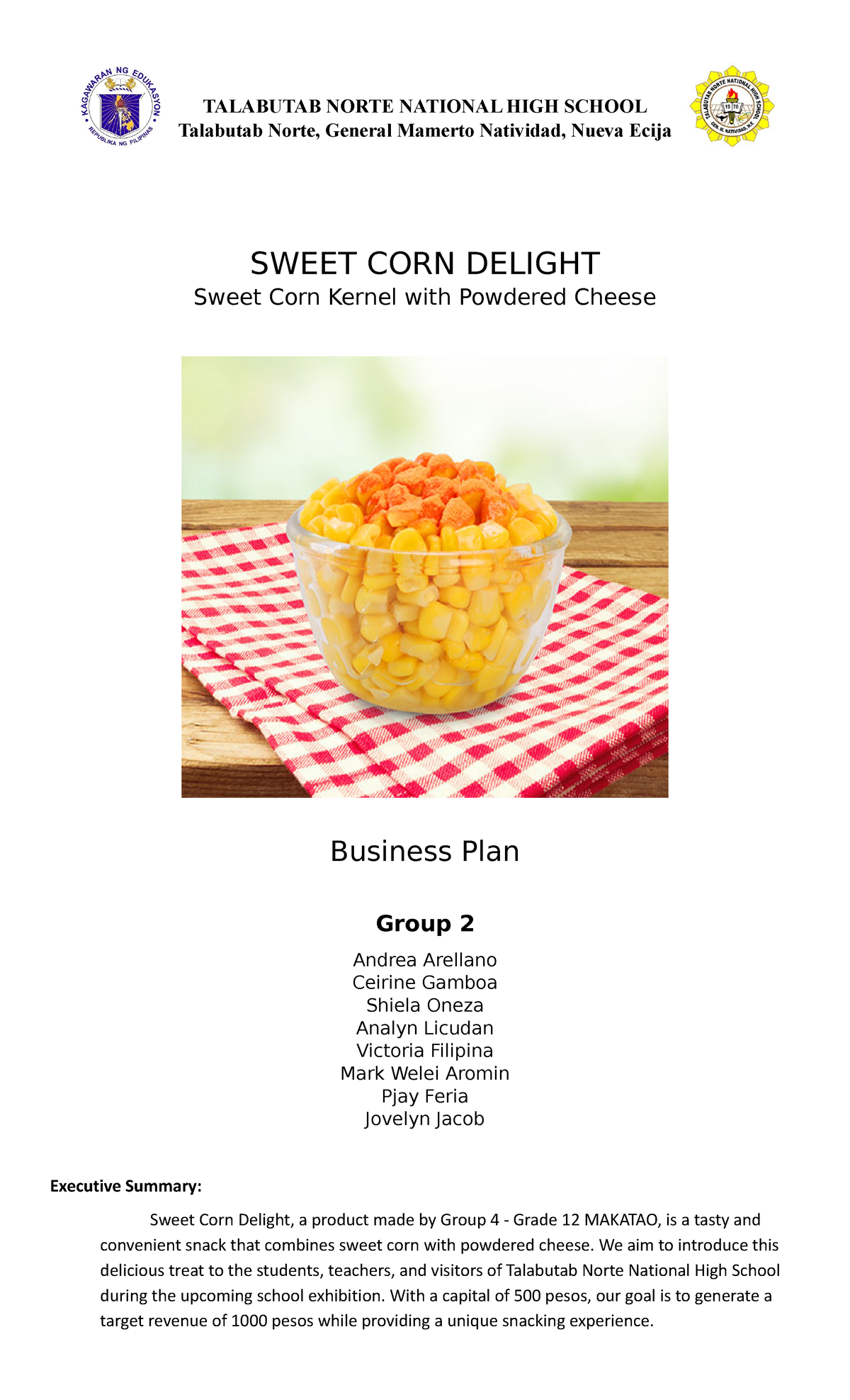 sweet corn business plan