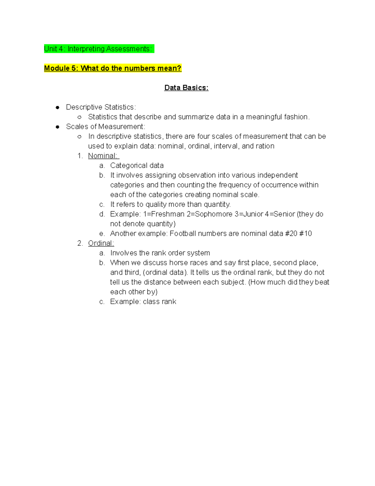 What do numbers mean:Unit 5 - Unit 4: Interpreting Assessments: Module ...