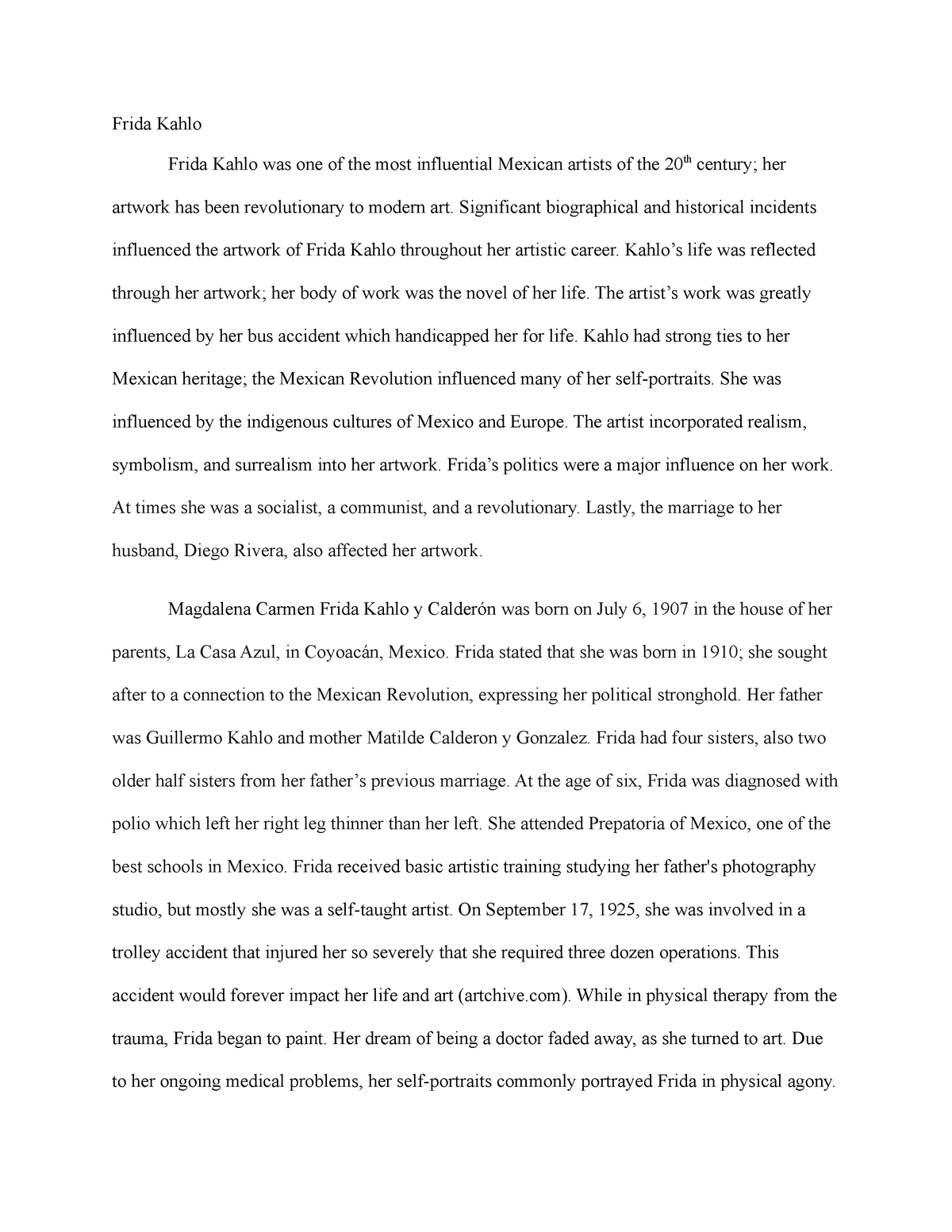 frida kahlo essays