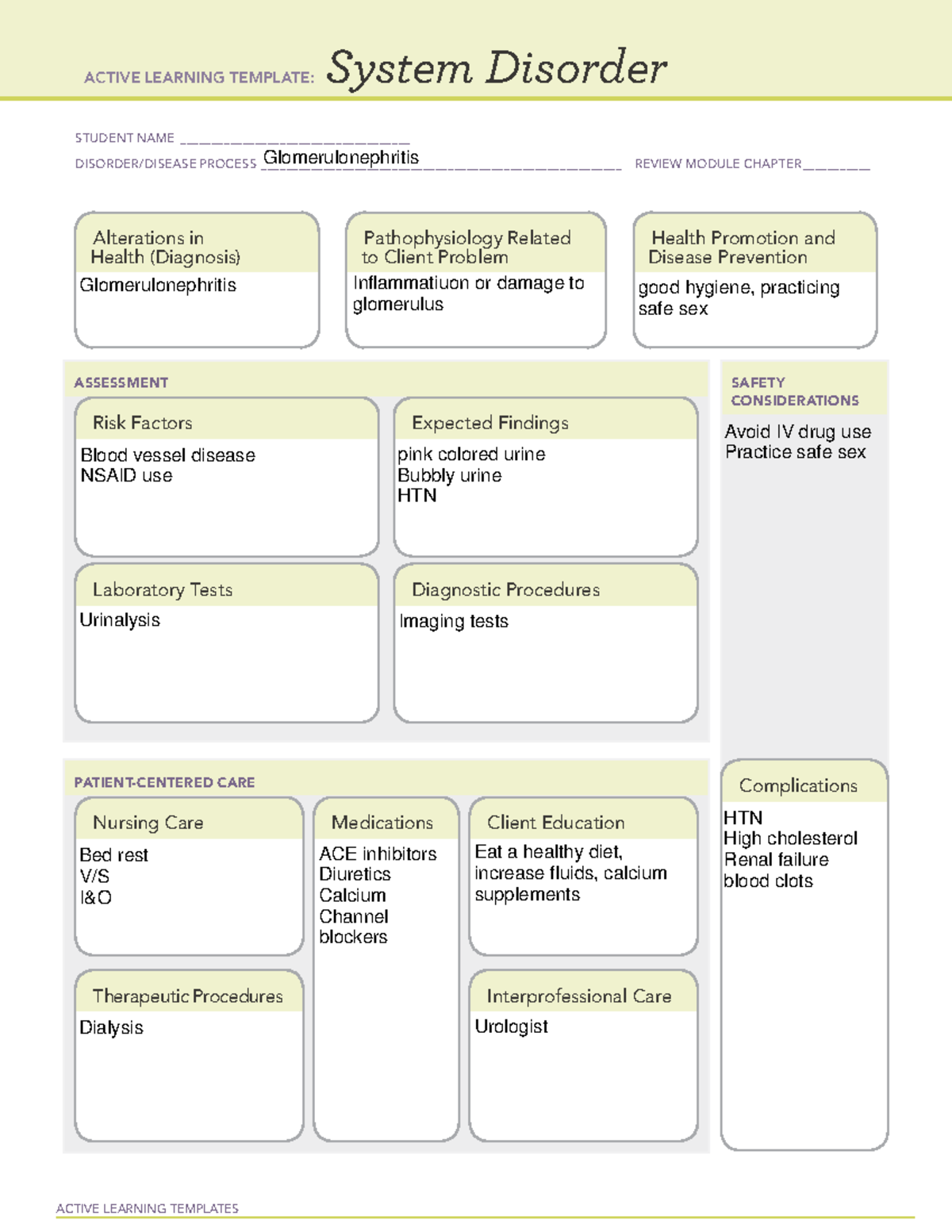 Glomerulonephritis - N/A- ATI system disorder Template for adult care I ...