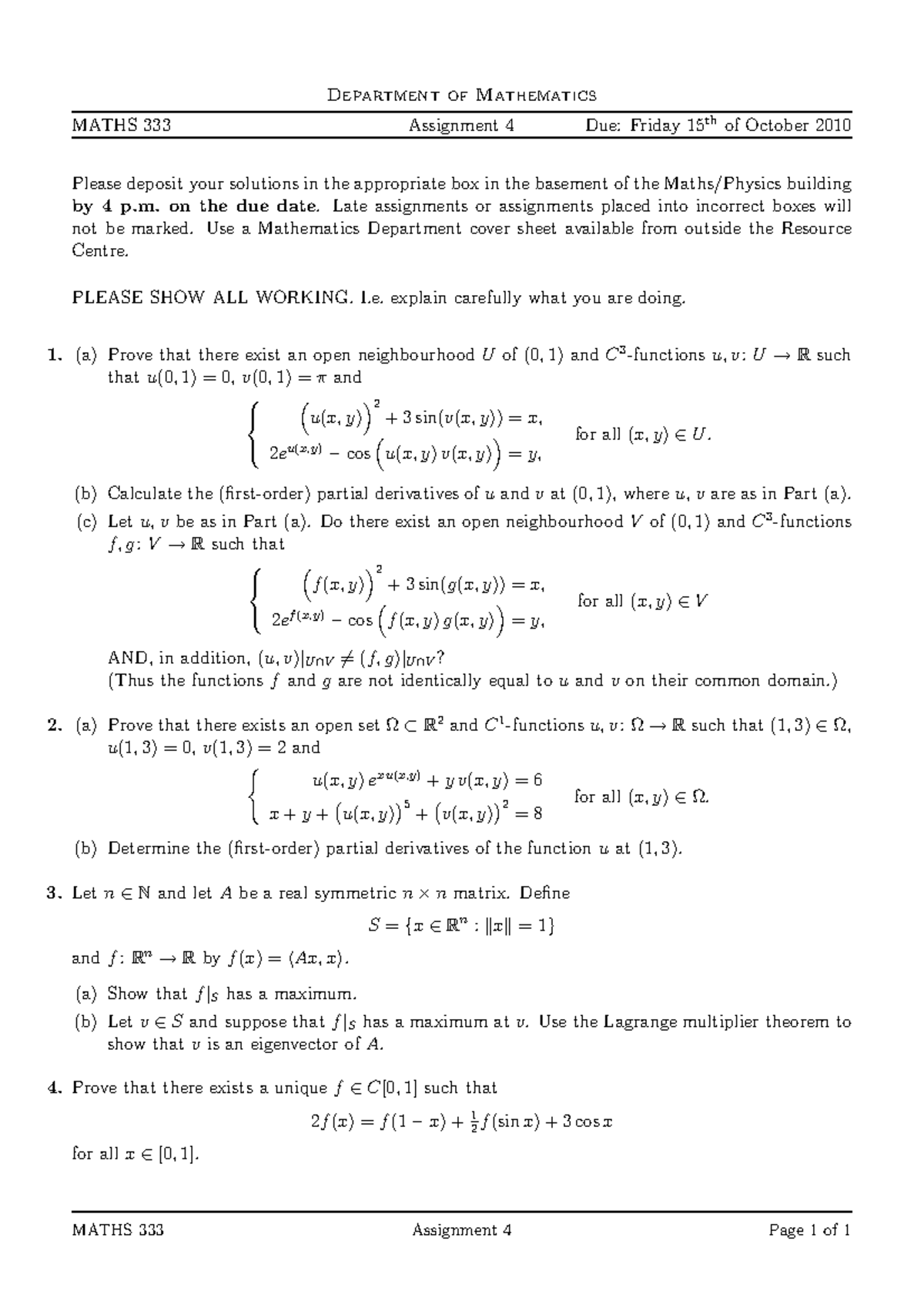 Maths333 Assignment 4 Aucklanduni Studocu
