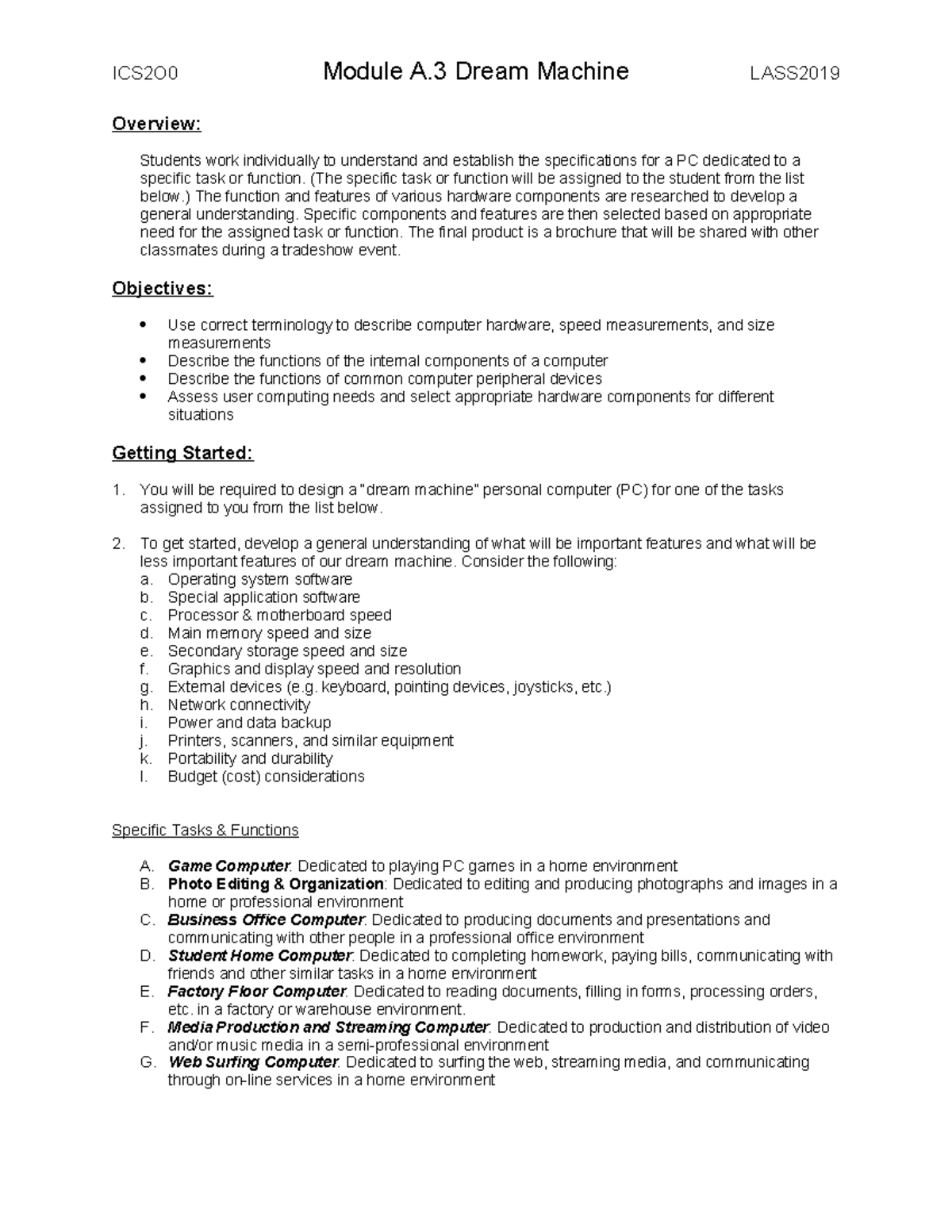 Module A.3 Dream Machine Answers - Overview: Students work individually ...