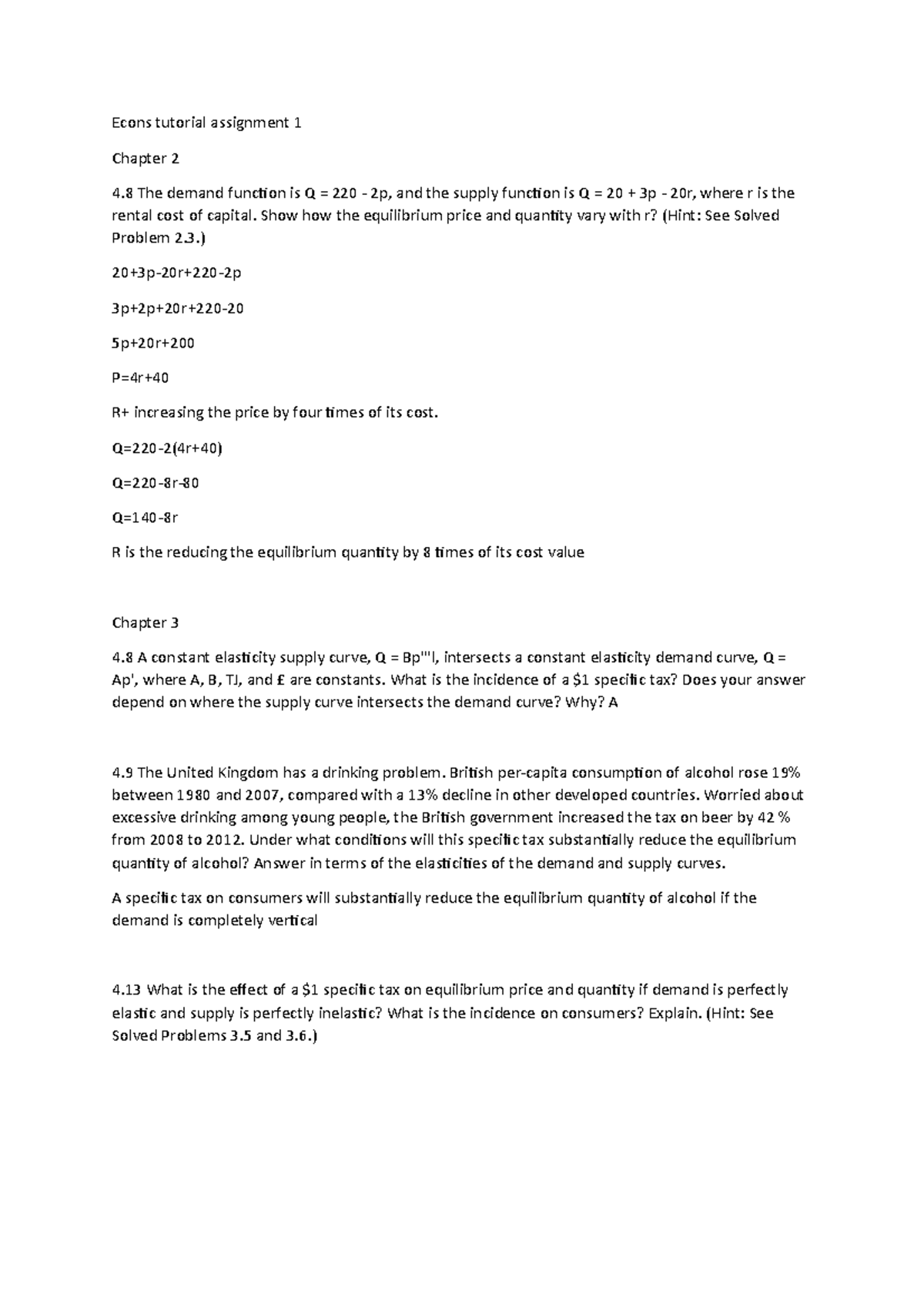 Econs Tutorial Assignment 1 - Show How The Equilibrium Price And 