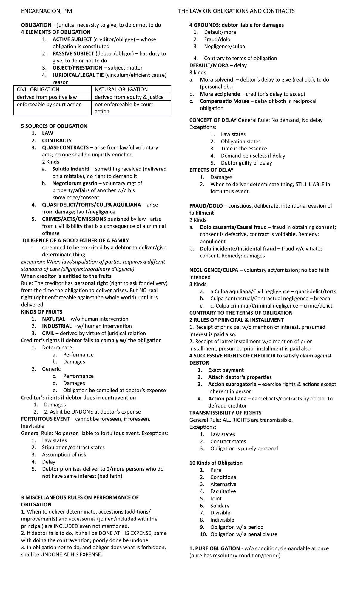 Obligation - notes - OBLIGATION – juridical necessity to give, to do or ...