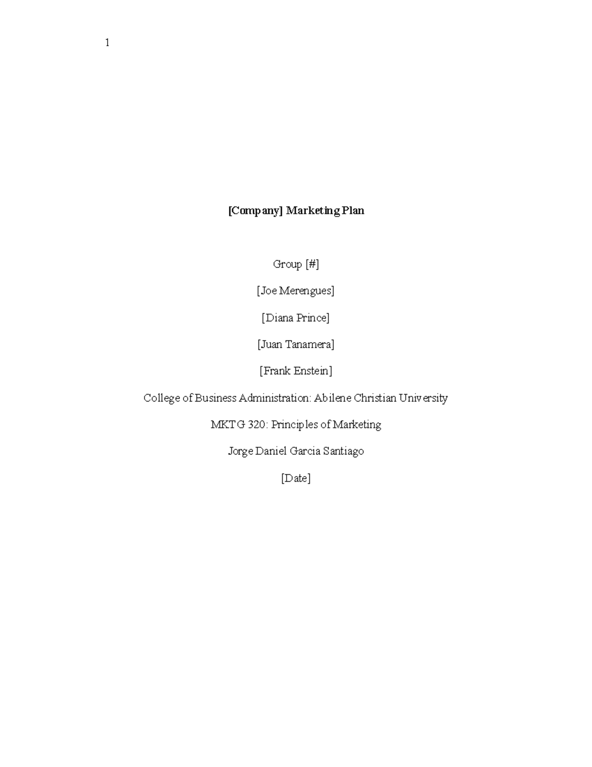 Marketing Plan Paper Template Summary - [Company] Marketing Plan Group ...