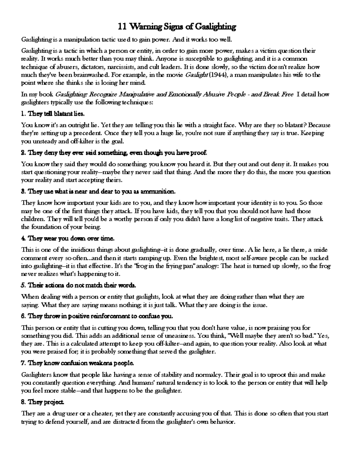 11 Warning Signs Of Gaslighting - Psy234 - Studocu