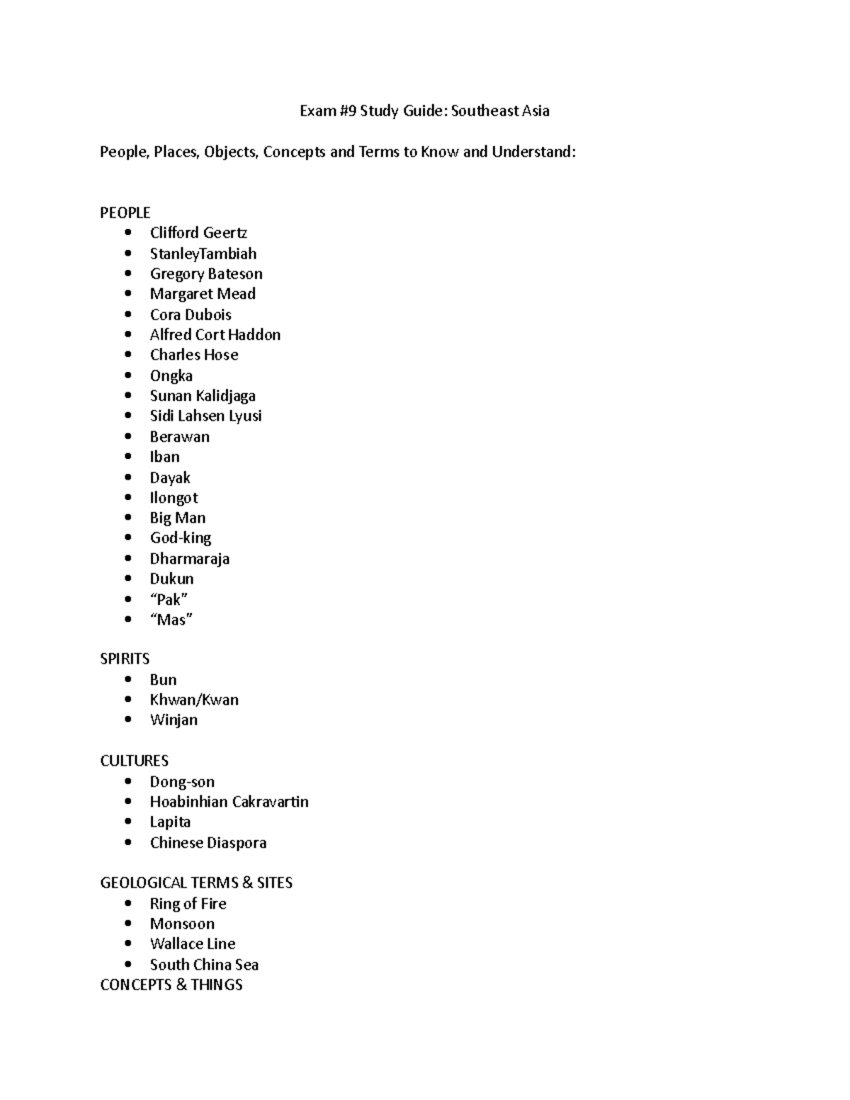 Exam #9 Study Guide - Exam #9 Study Guide: Southeast Asia People ...