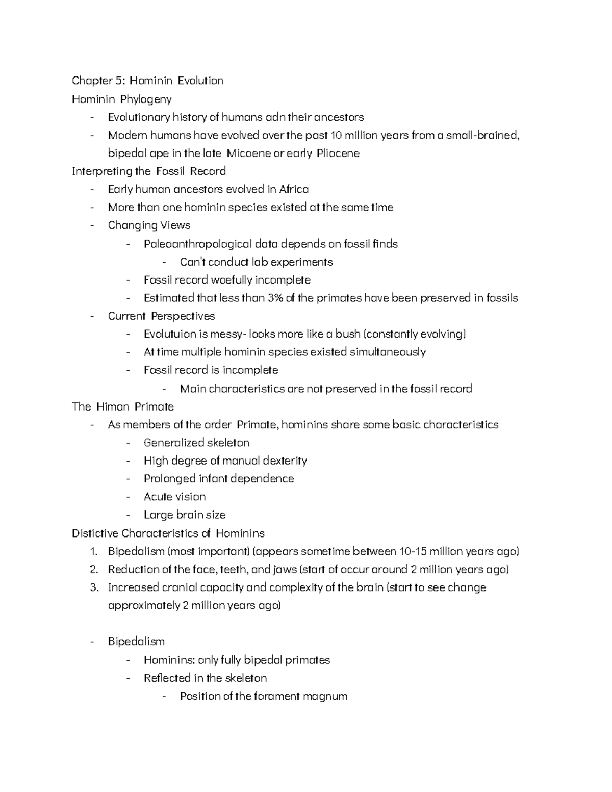 ANTH 1001 Chapter 5 - Teacher: Allison Kotowicz - Chapter 5: Hominin ...