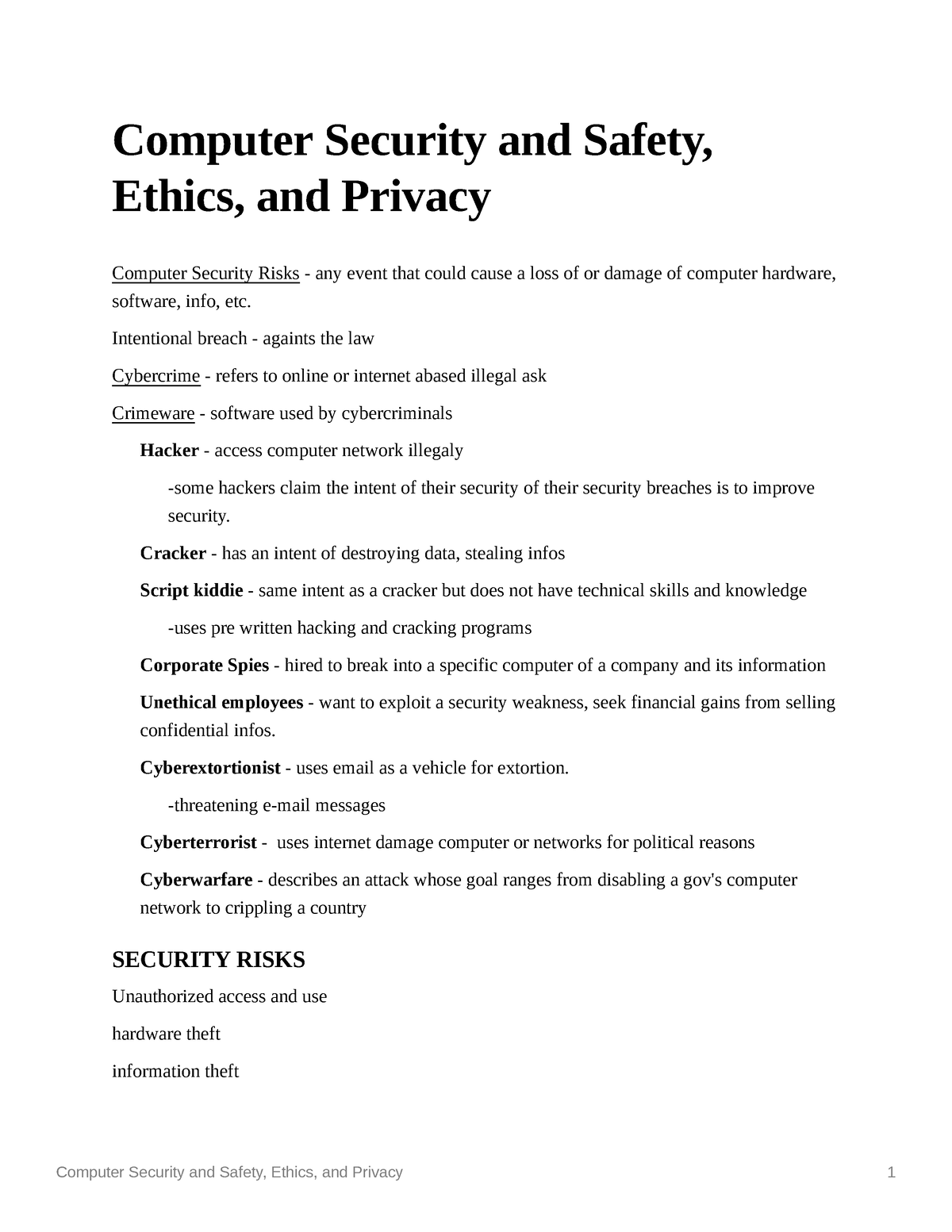 Computer Security And Safety Ethics And Privacy - Computer Security And ...