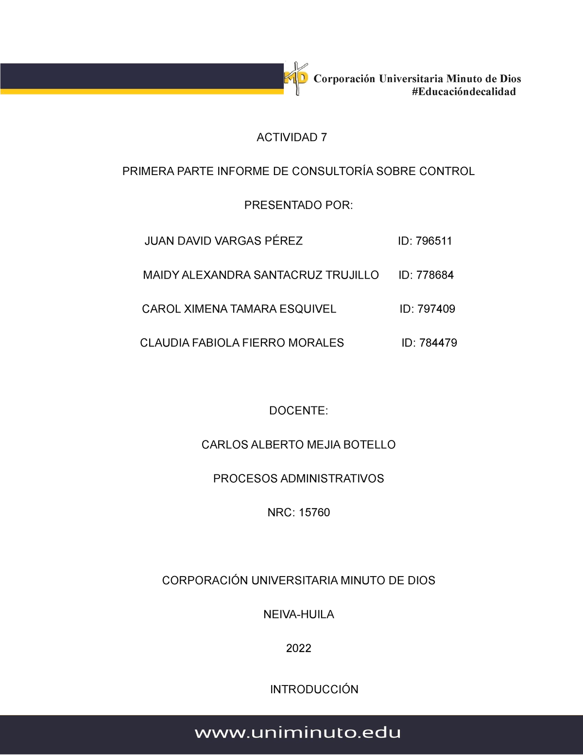 Actividad 7 proceso administrativo III SEMESTRE - Corporación ...