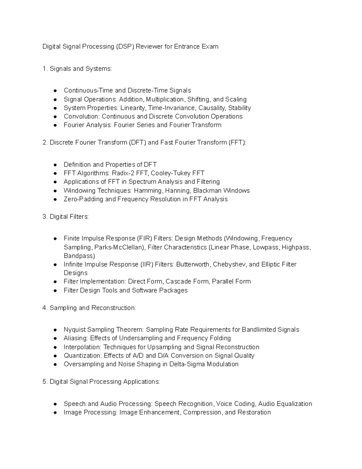 DSP Reviewer for Entrance Exam - Digital Signal Processing (DSP ...