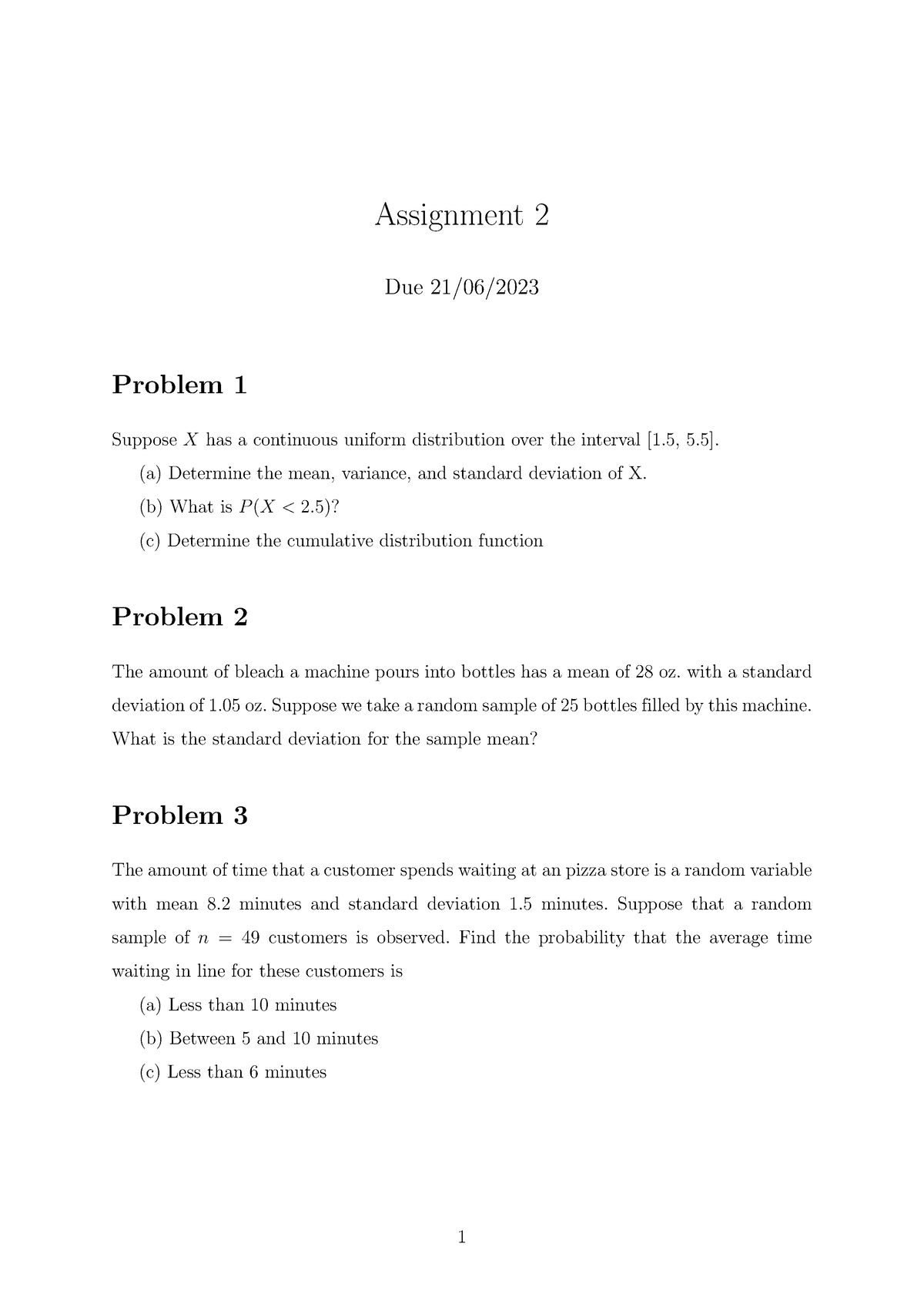 Assignment 2 - (a) Determine the mean, variance, and standard deviation ...