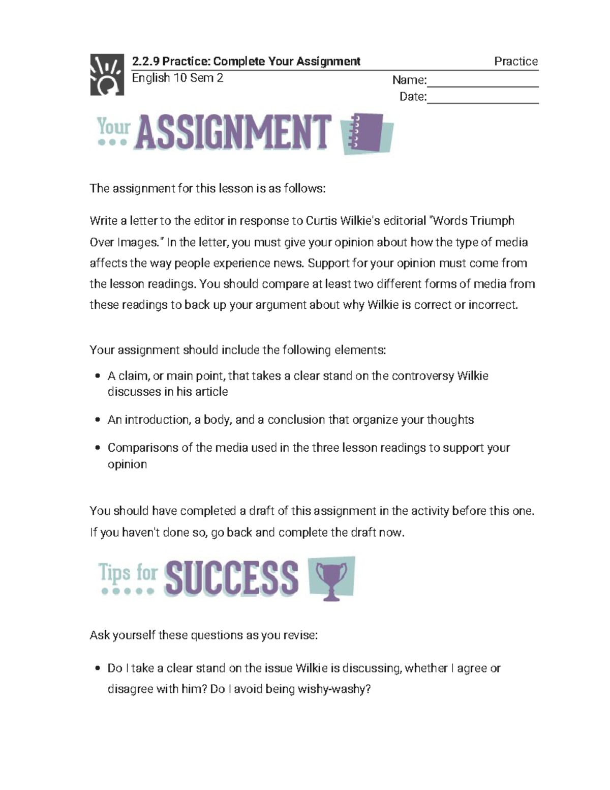 2.2.9 Practice - Complete Your Assignment (Practice) - 2.2 Practice ...