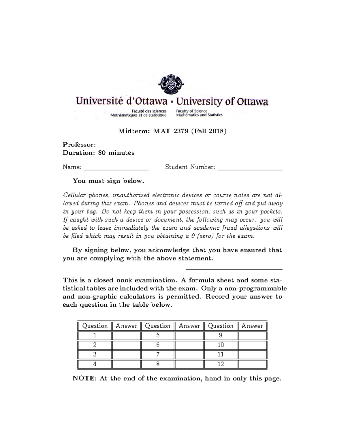 Midterm 28 October 2018, questions and answers - Midterm: MAT 2379 ...