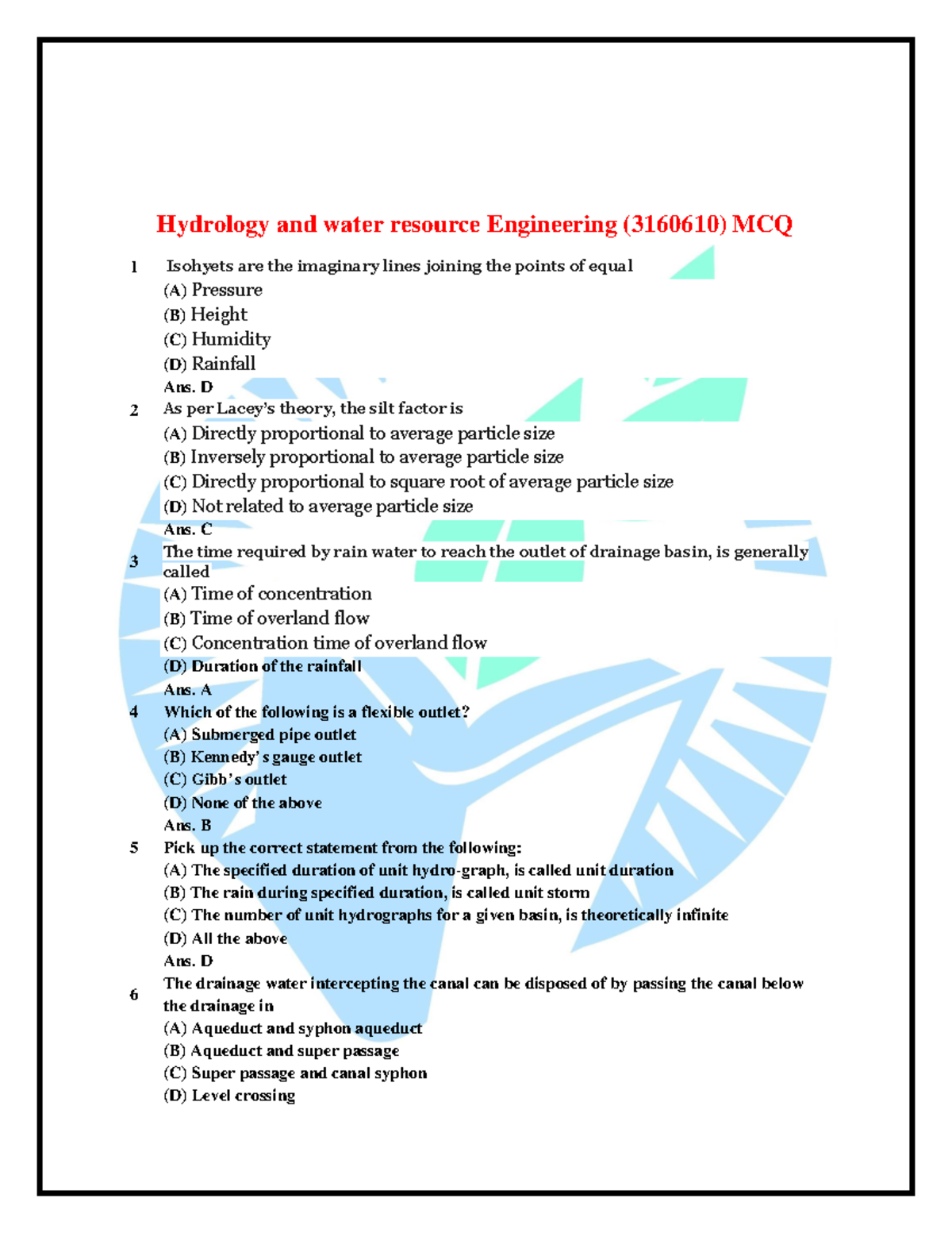 Hydrology And Water Resource Engineering-3160610 - GTU - Studocu