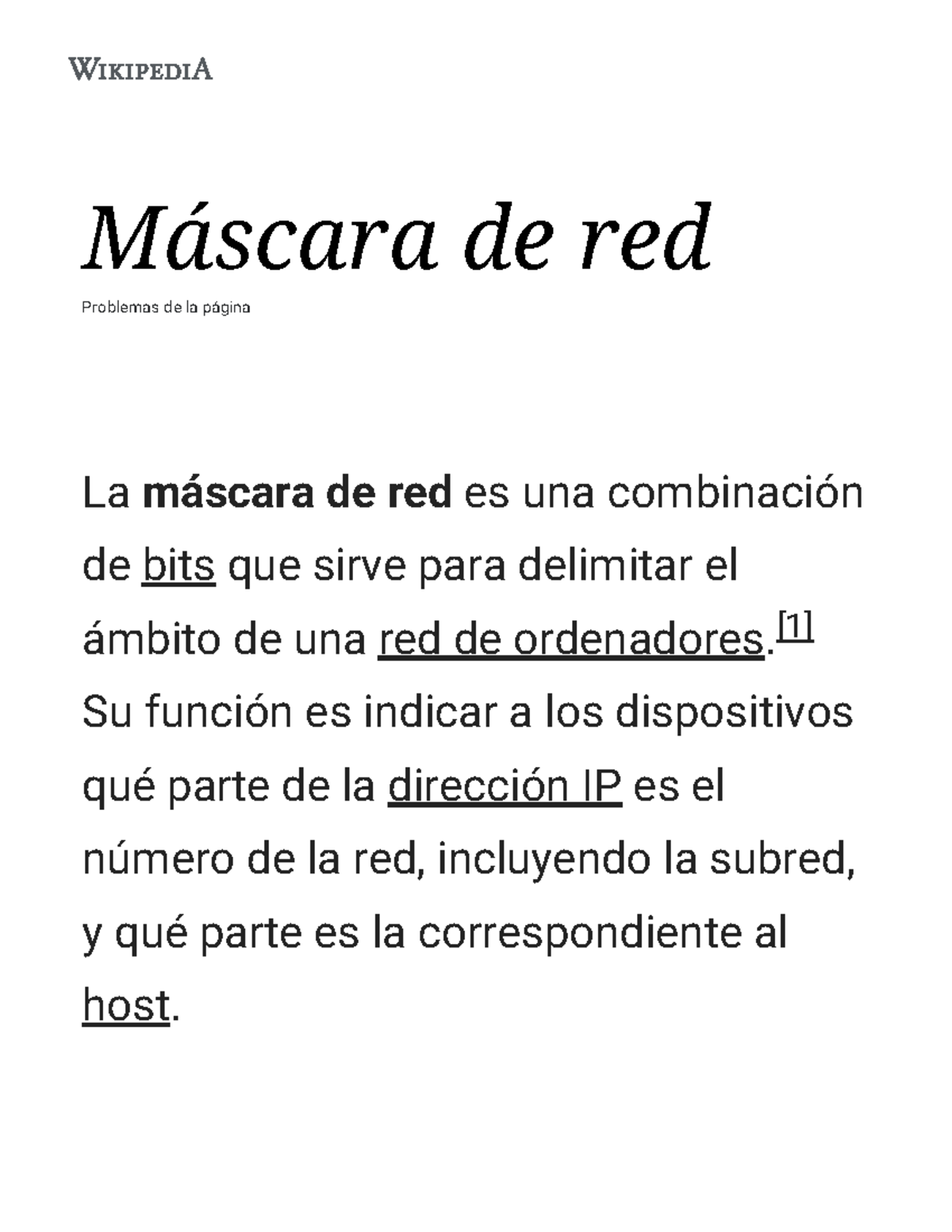 Mascaras de Redes computacionales Máscara de red Problemas de la