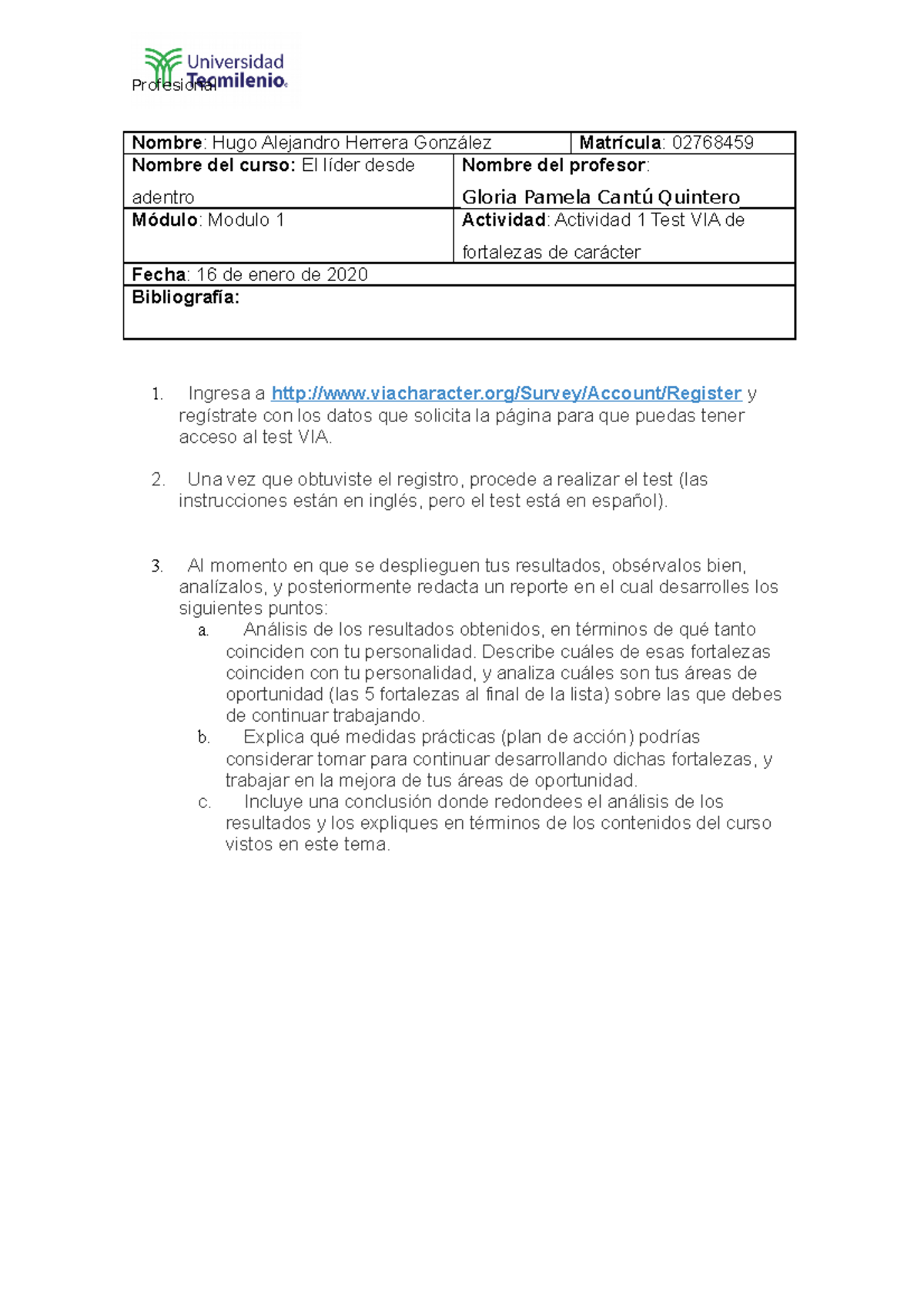 Actividad 1 el lider desde adentro - Nombre: Hugo Alejandro Herrera ...