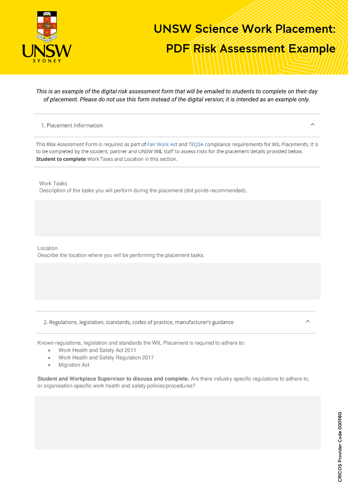 PDF Risk Assessment Example UNSW Science WIL - This is an example of ...