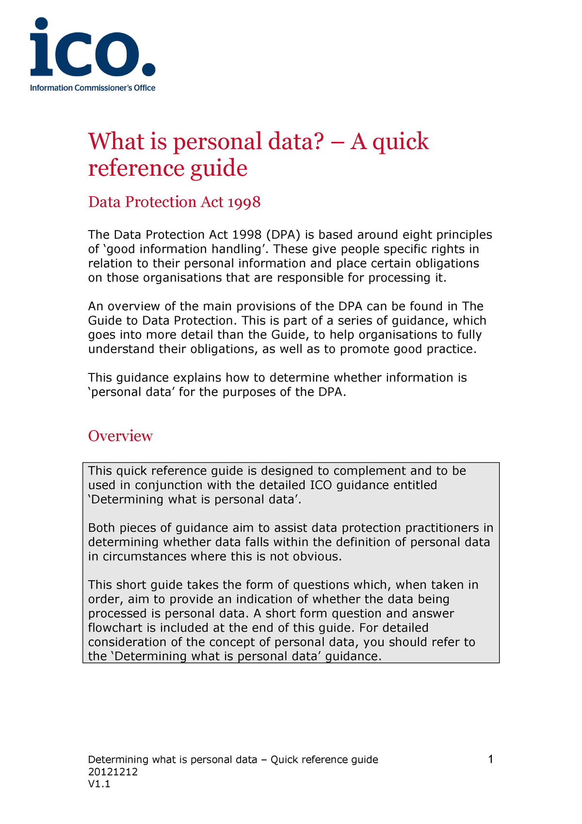 Determining What Is Personal Data Quick Reference Guide Determining 