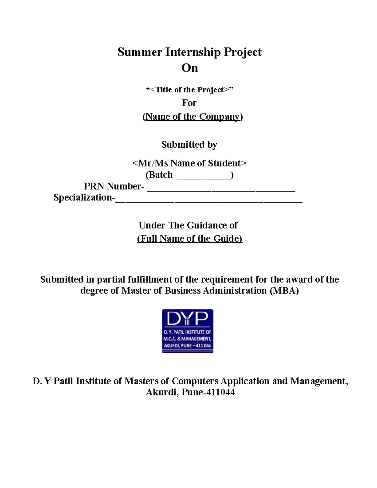 3. SIP-Report-Format - fixed assets - Summer Internship Project On