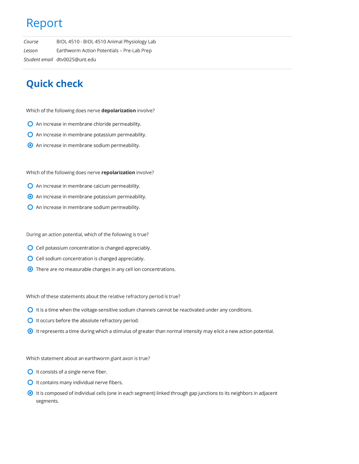 Earthworm Action Potentials PreLab Prep report Report Course BIOL