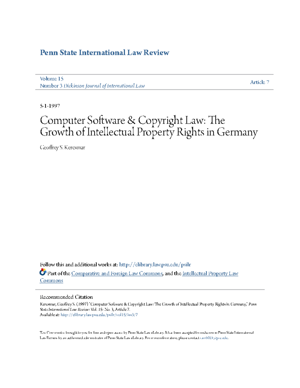 Computer software and copyright law - Penn State International Law ...