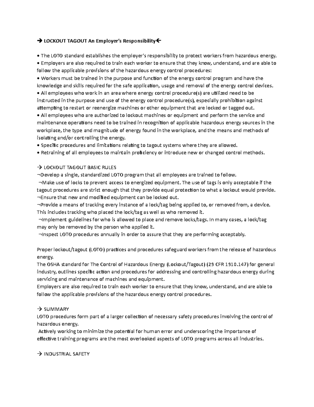Lockout Tagout An Employer and industry safety - LOCKOUT TAGOUT An ...