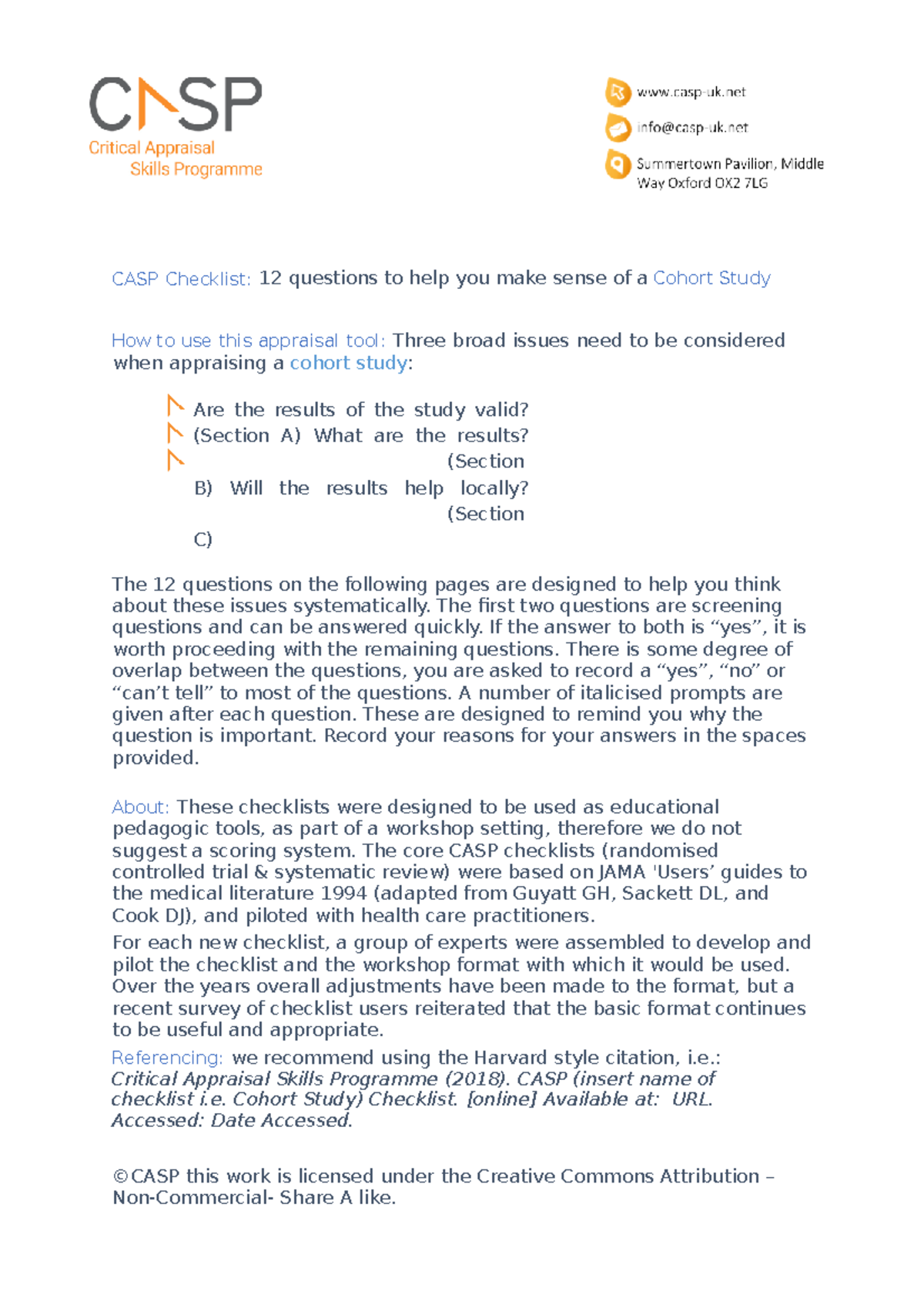 CASP-Cohort-Study-Checklist 2018 - CASP Checklist: 12 Questions To Help ...