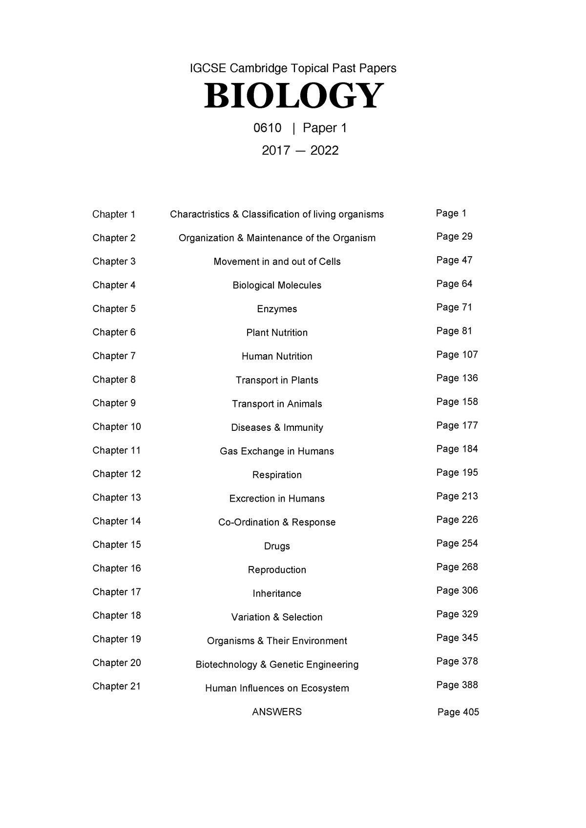 Characterisitcs Of Living Organisms, Biology - IGCSE Cambridge Topical ...