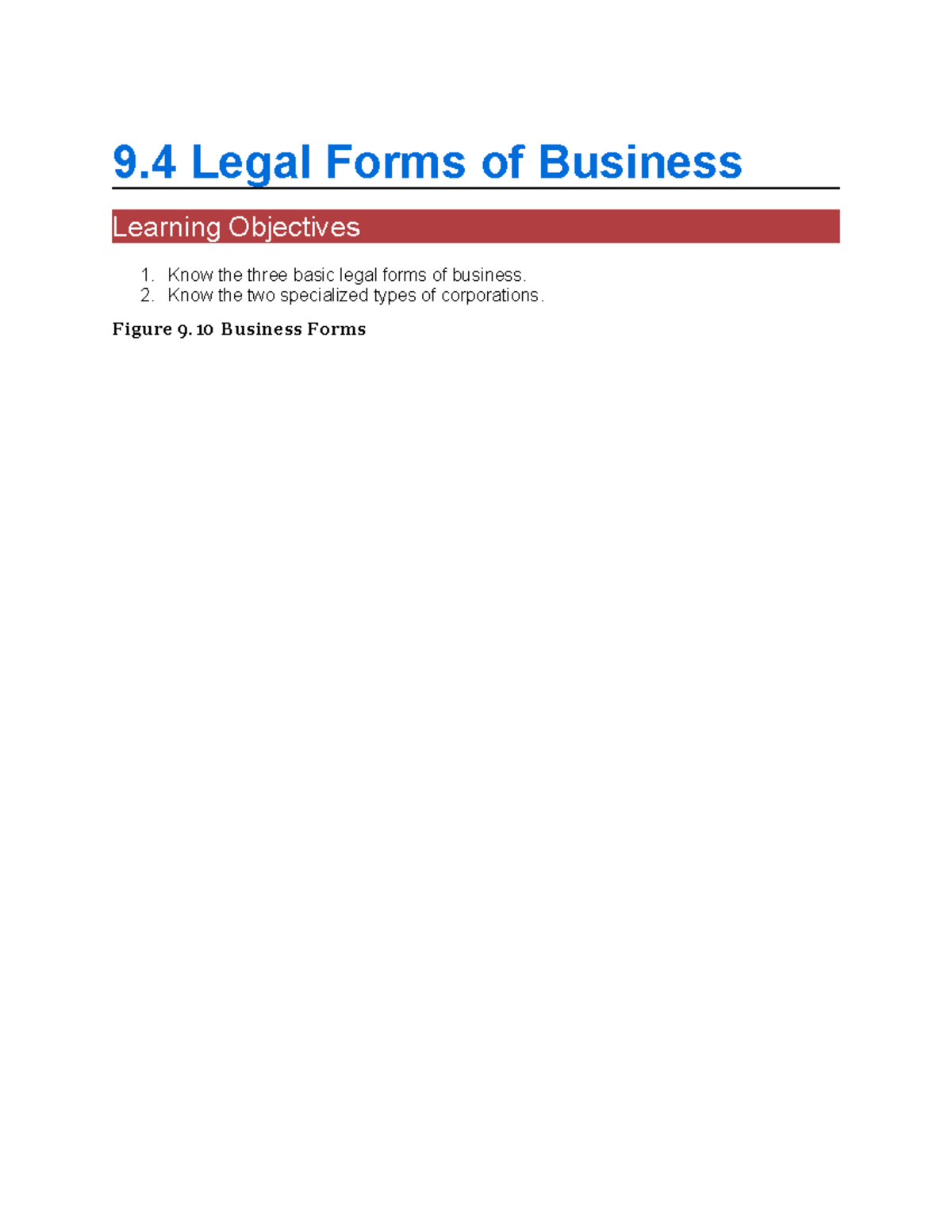 9.4 Legal Forms of Business 9 Legal Forms of Business Learning