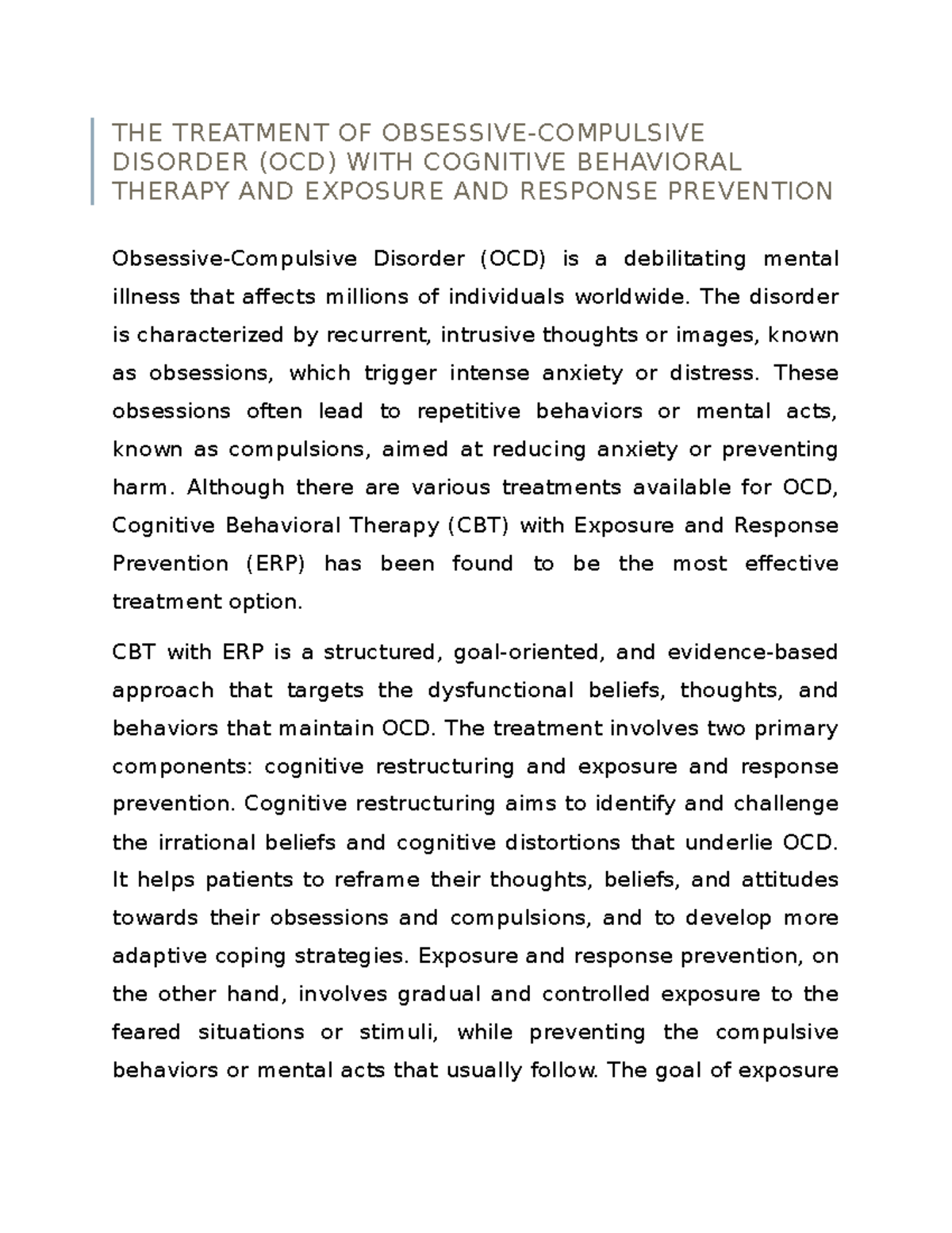 THE Treatment OF Obsessive- Compulsive Disorder (OCD) WITH Cognitive ...