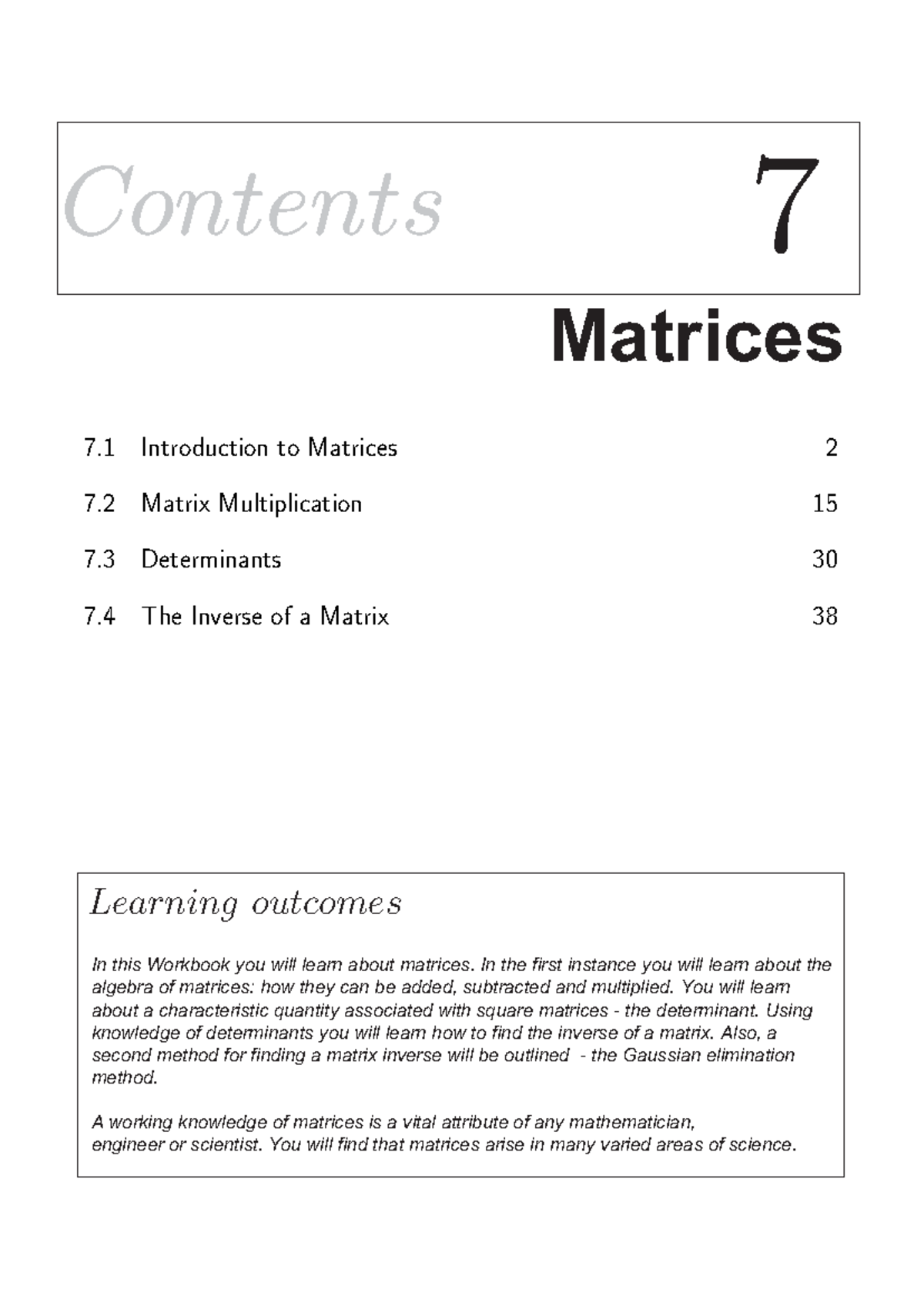 HELM Workbook 7 Matrices ContentsContents 77 Matrices 7 Introduction to Matrices 2