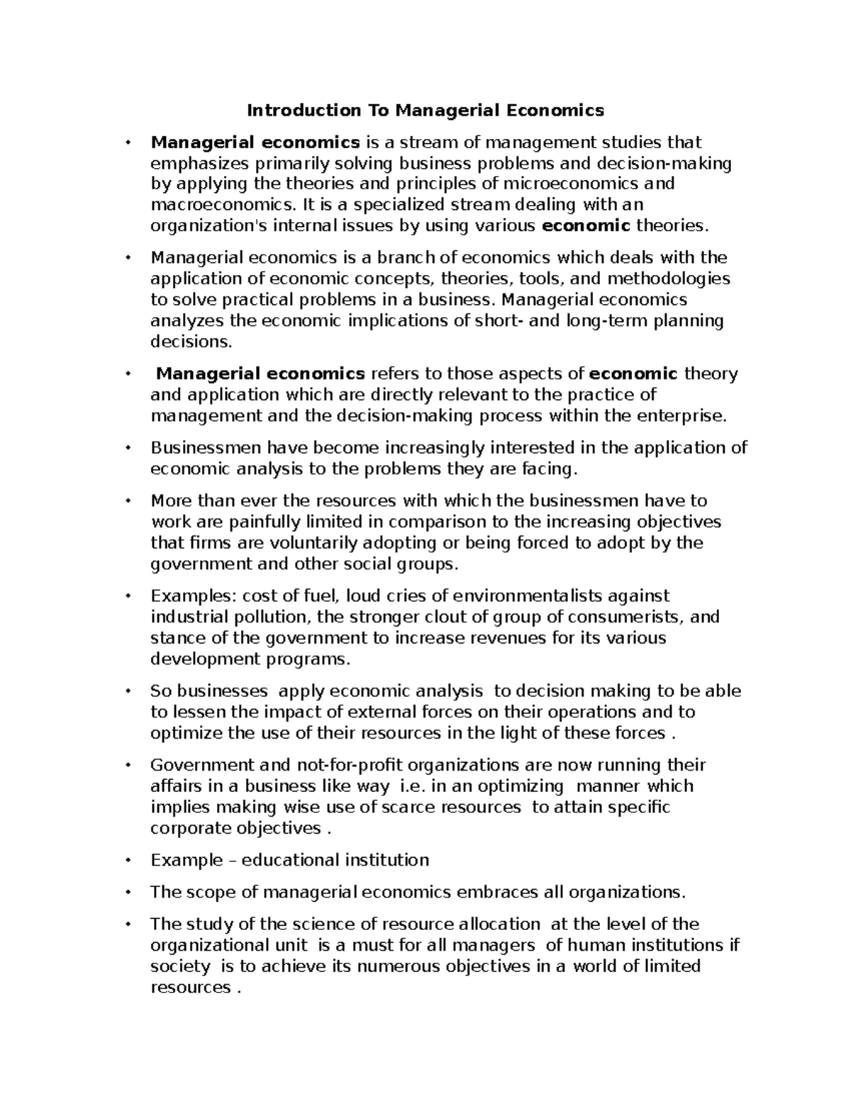 Introduction To Managerial Economics - Introduction To Managerial ...