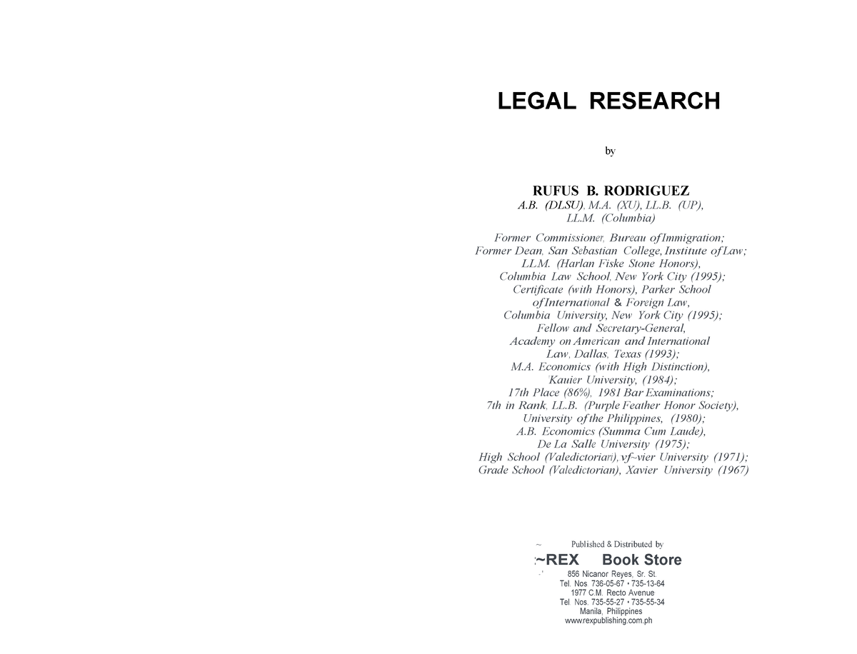 Legal Research Textbook - By LEGAL RESEARCH RUFUS B. RODRIGUEZ A. (DLSU ...