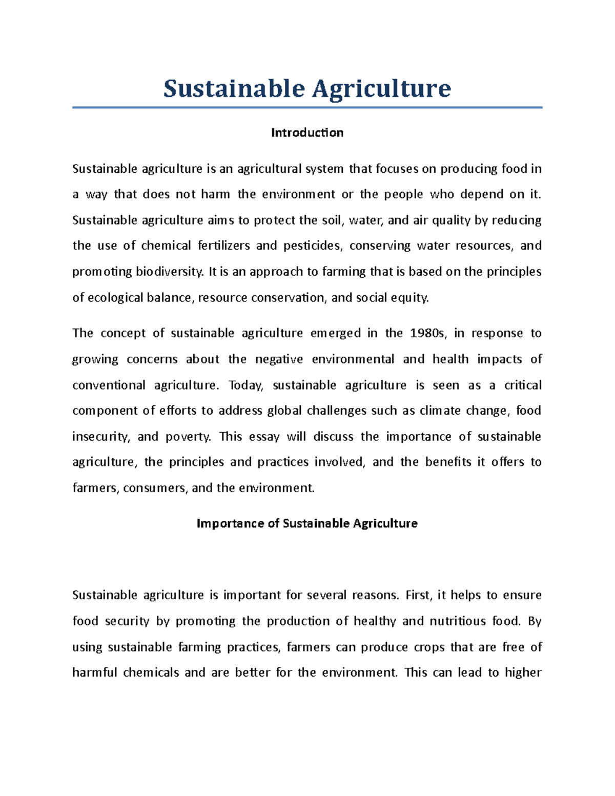 Sustainable Agriculture - Sustainable Agriculture Introduction