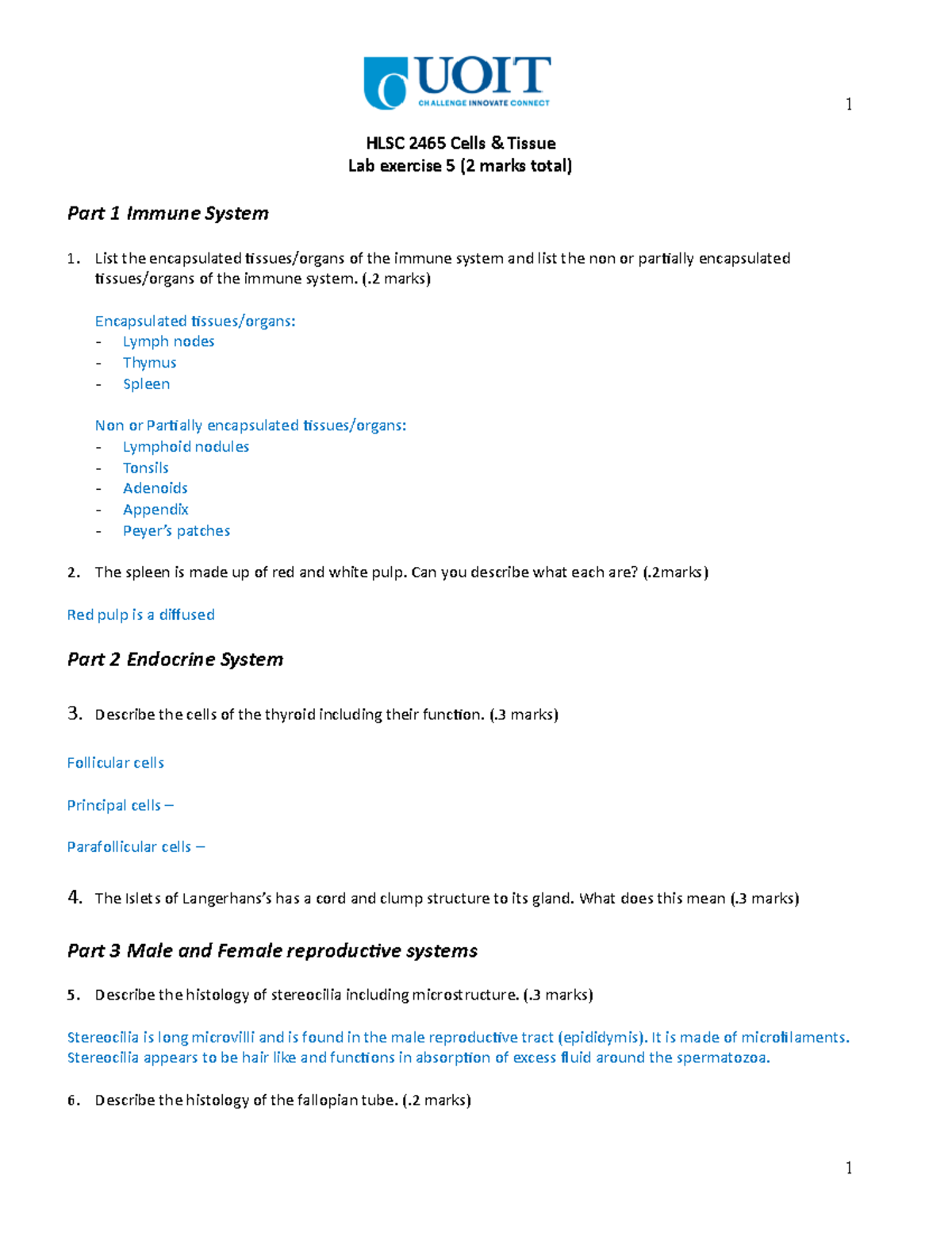 Lab exercise 5 - lab ex 5 - 1 HLSC 2465 Cells & Tissue Lab exercise 5 ...