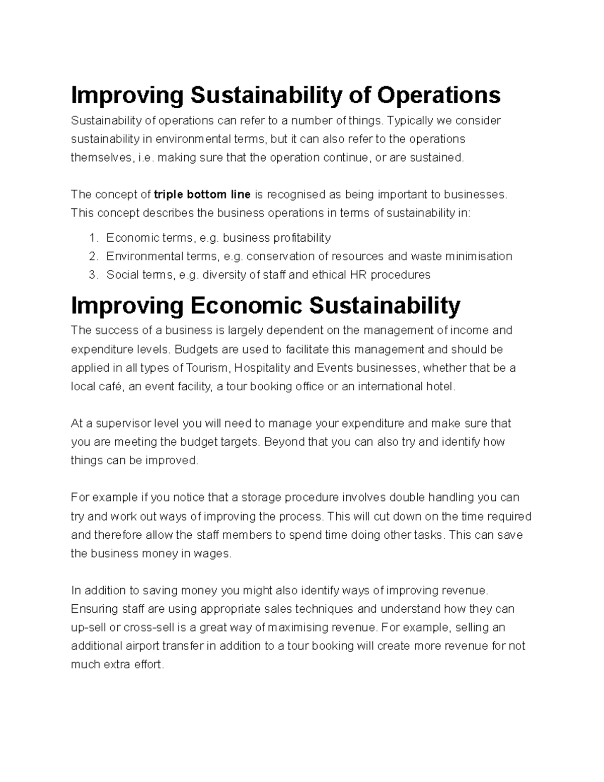 Improving Sustainability of Operations Monitor WORK Operations ...