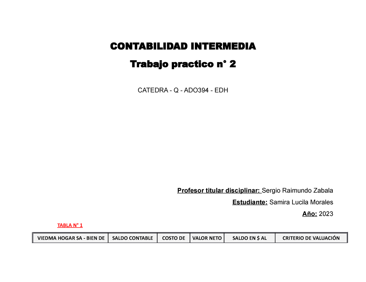 Tp 2 Contabilidad Intermedia Contabilidad Intermedia Trabajo Practico N° 2 Catedra Q 6431