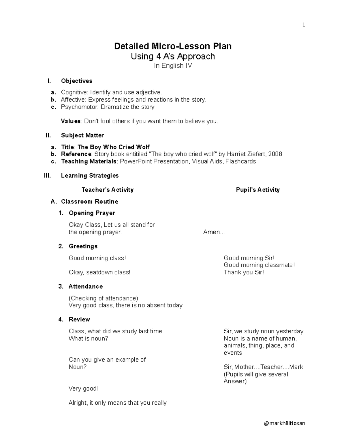 Detailed Micro Lesson Plan Using 4 As Ap 1 Detailed Micro Lesson Plan