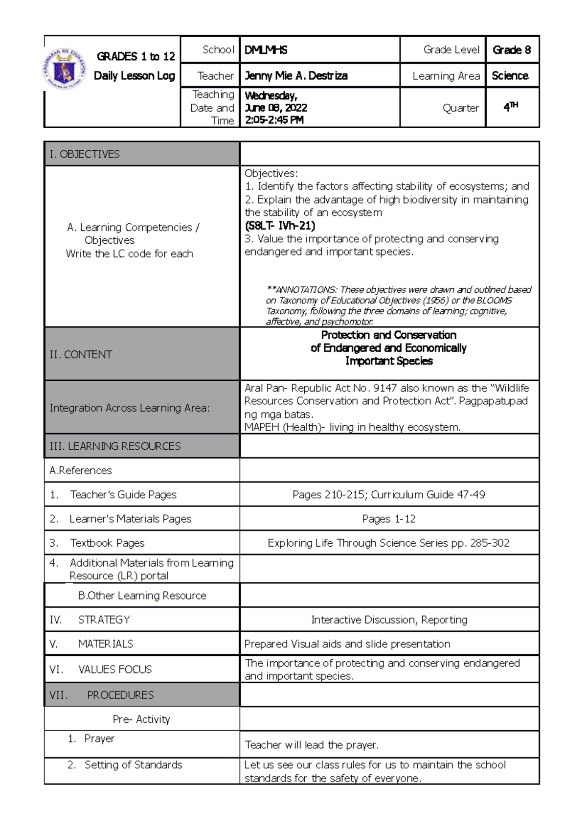 CO2-Protection and Conservation - GRADES 1 to 12 School DMLMHS Grade ...