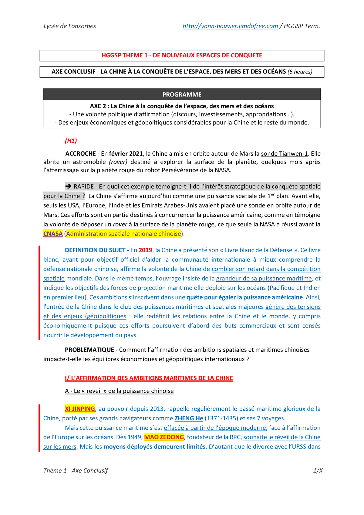 Hggsp DE Nouveaux Espaces DE Conquête AXE Conclusif - LA Chine À LA ...