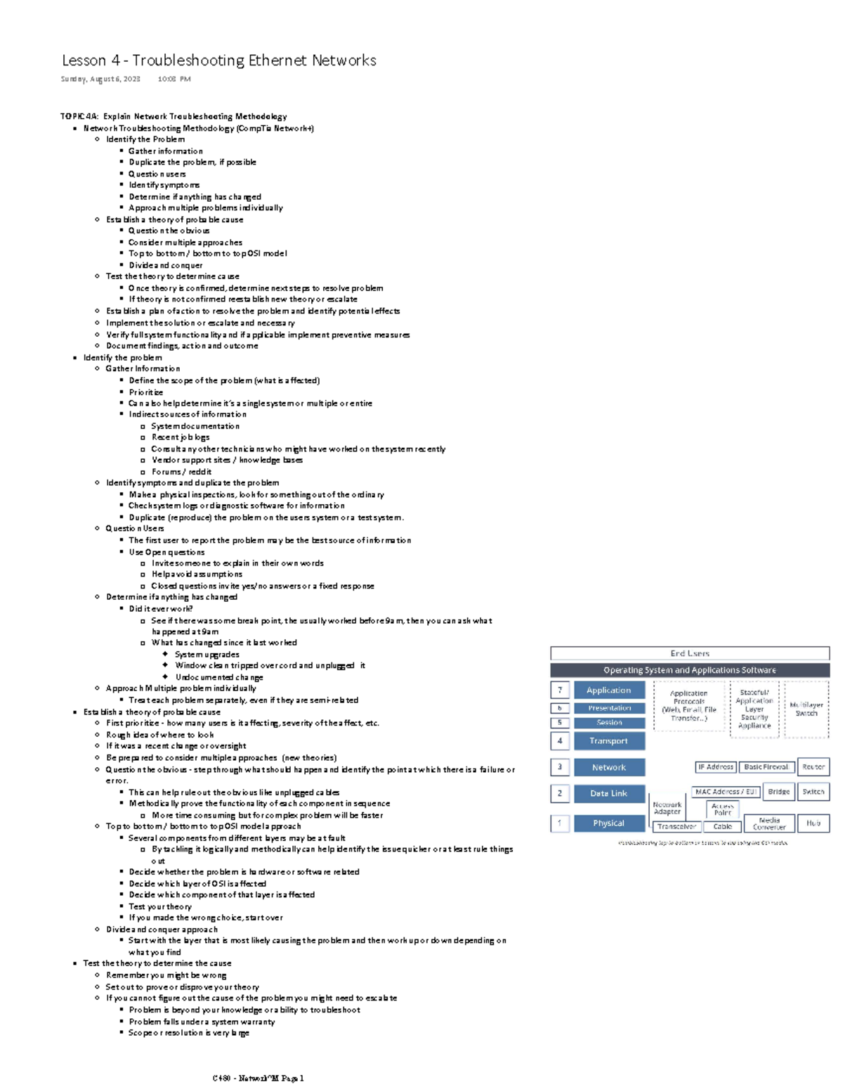 C480 - Lesson 4 - Notes from Comptia books and outside sources. For ...