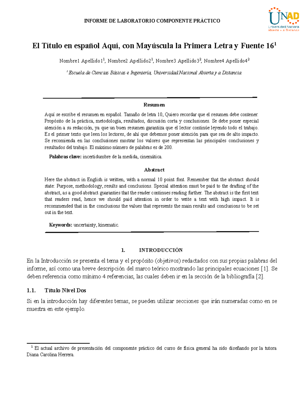 Informe de laboratorio - El Título en español Aquí, con Mayúscula la ...