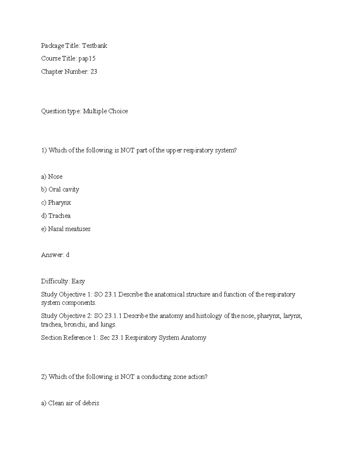 Chapter 23 Bio 235 - Package Title: Testbank Course Title: pap Chapter ...