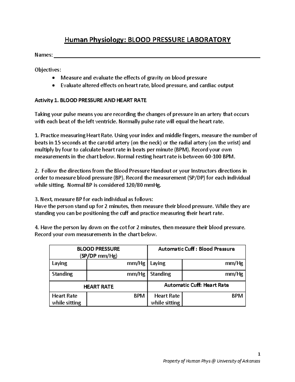 Lab8- Blood pressure handout withtabs - 1 Property of Human Phys ...